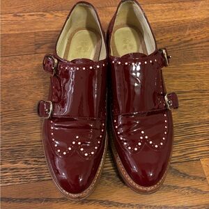 Office of Angela Scott 39.5 Mr York Burgundy Patent Leather Monk Strap Oxfords